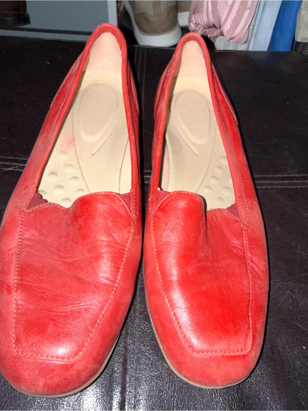Bright Red Leather Slip-On Loafers